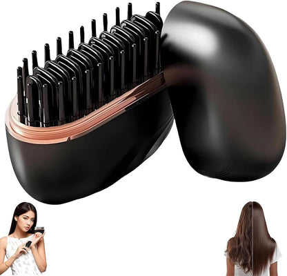Glambrushs Mini Hair Straightener,2-In-1 Mini Cordless Hair Straightener Comb,30S Fast Heating Hot Comb,3-Speed Temperature Control,Usb Rechargeable Heated Styling Brush (Black)